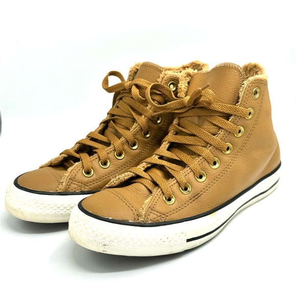 Converse leather high top chuck taylors in camel shade of brown women’s 8.5 - Picture 3 of 11